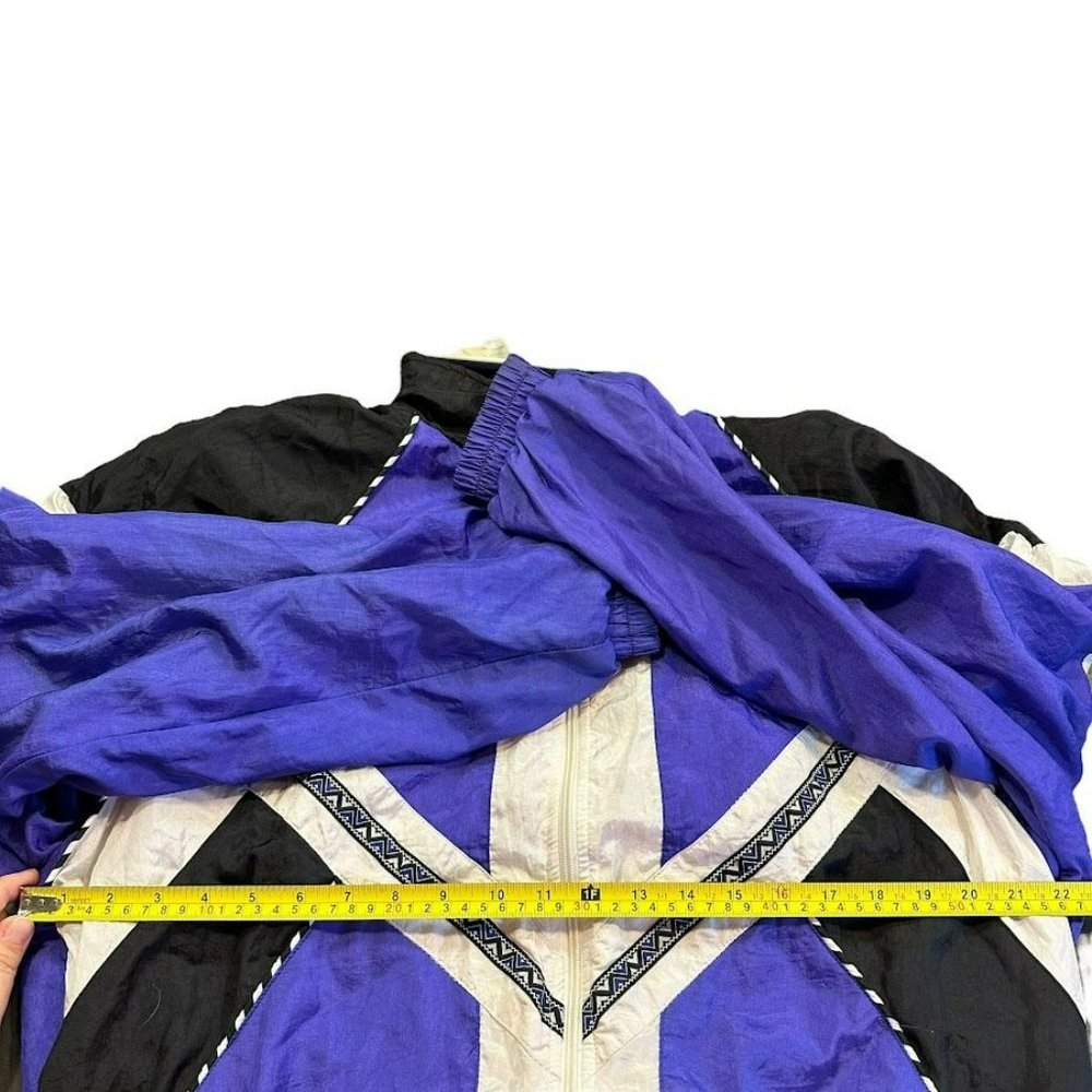 Vintage 90s Amanda Smith Purple Aztec Shoulder Pad Nylon Track Jacket‎ Womens XL - Picture 4 of 5